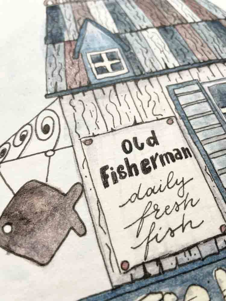 Gnadenschatz "Fisherman" with watercolor and fineliner